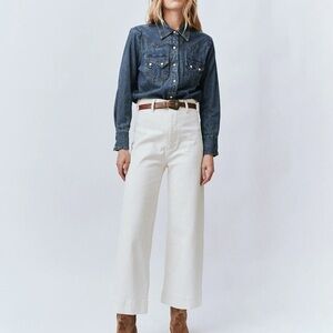 THE GREAT. Cream Wide-Leg Jeans
